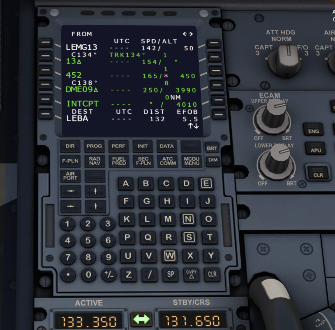 Aircraft MCDU (Multifunction Control Display Unit) displaying PBN data